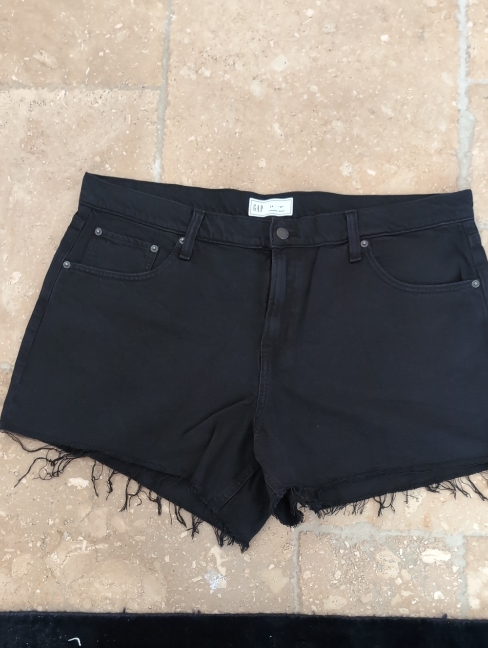 GAP Black Frayed Hem Denim Shorts